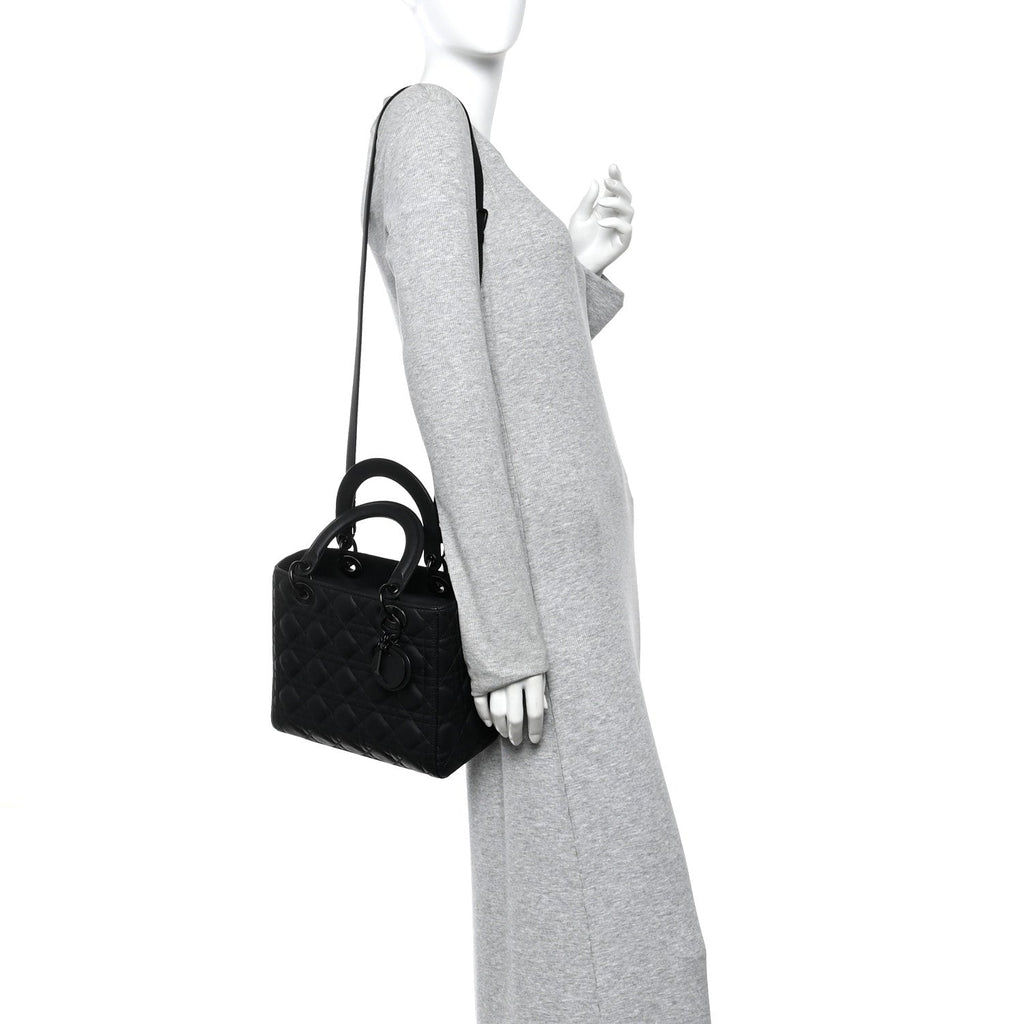 Ultra Matte Calfskin Cannage Medium Lady Dior Black