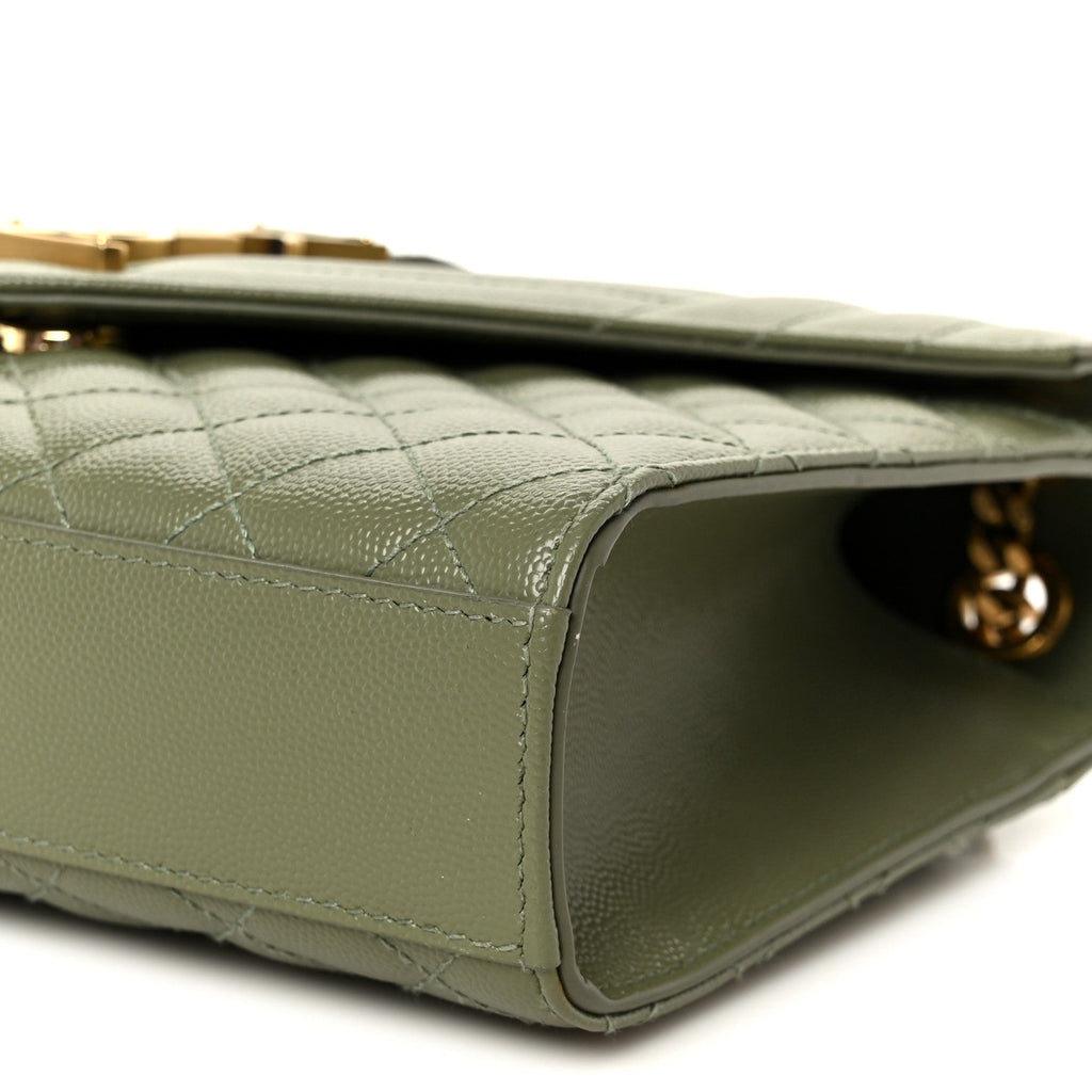 Grain De Poudre Textured Mixed Matelasse Triquilt Medium Monogram Satchel Light Sage