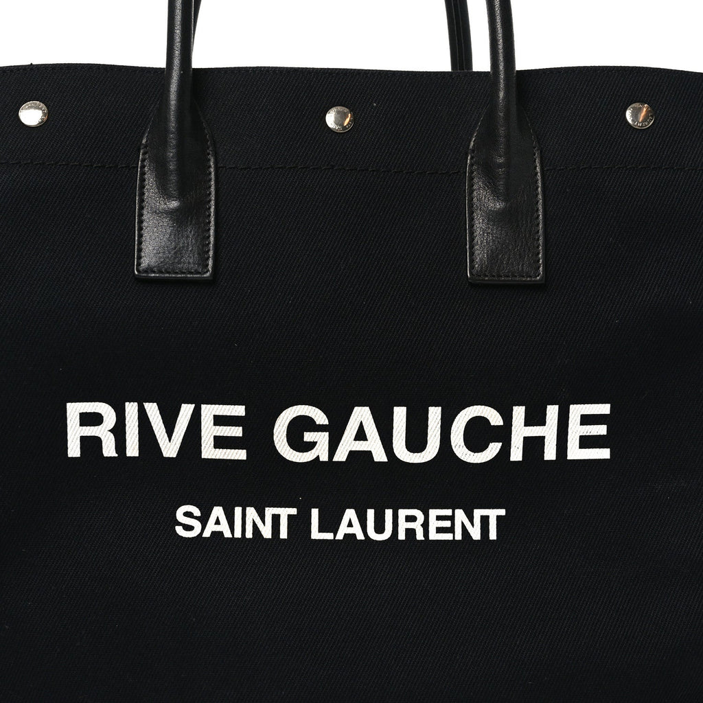 Linen Calfskin Rive Gauche North South Tote Black