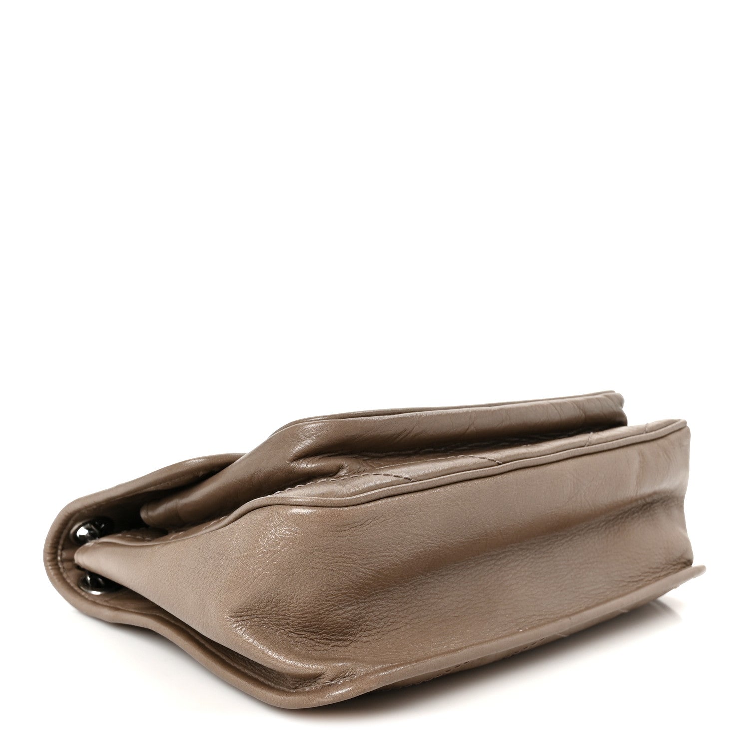 Crinkled Calfskin Matelasse Monogram Medium Niki Chain Satchel Greyish Brown