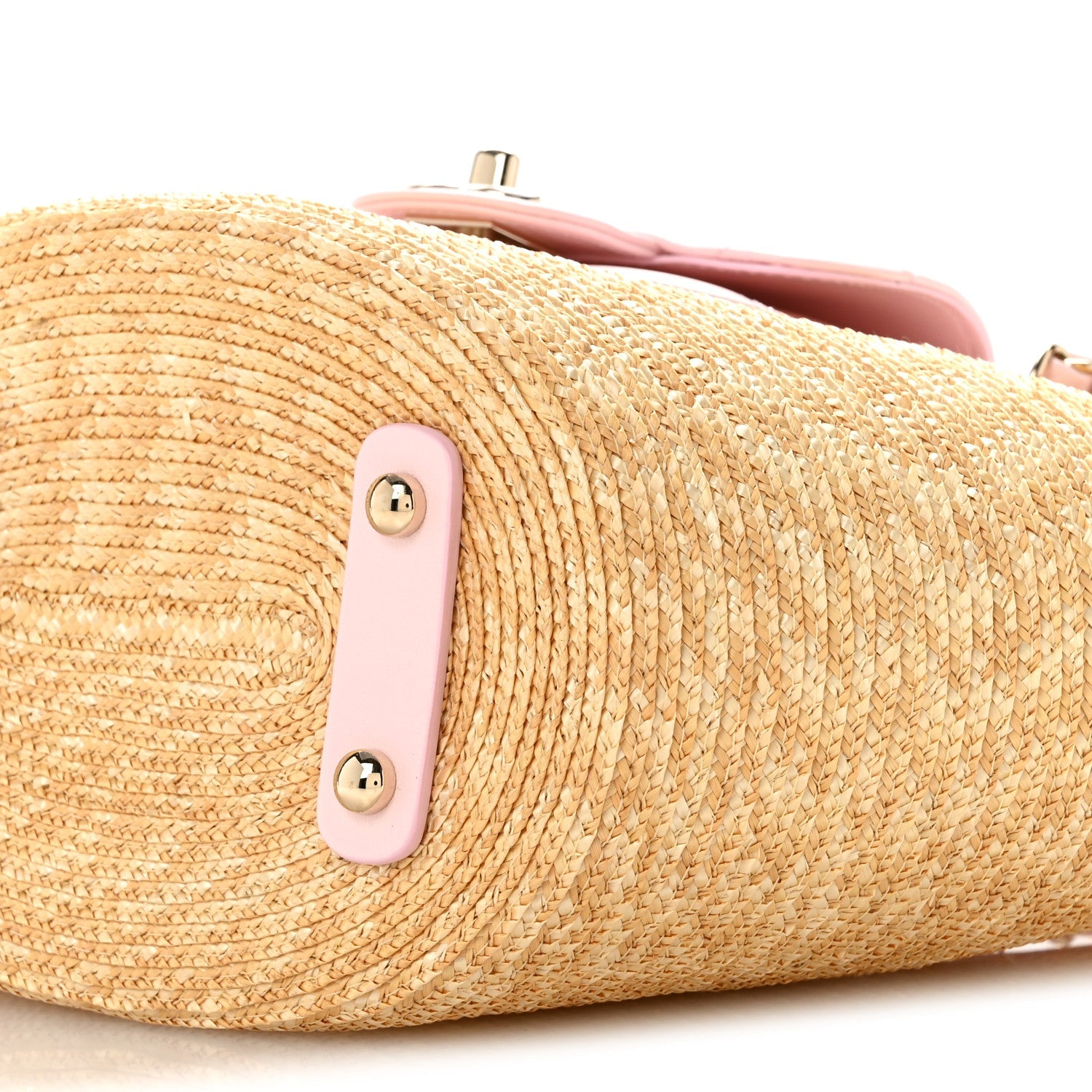 Raffia Braided Lambskin Small Wicker Tote Beige Light Pink