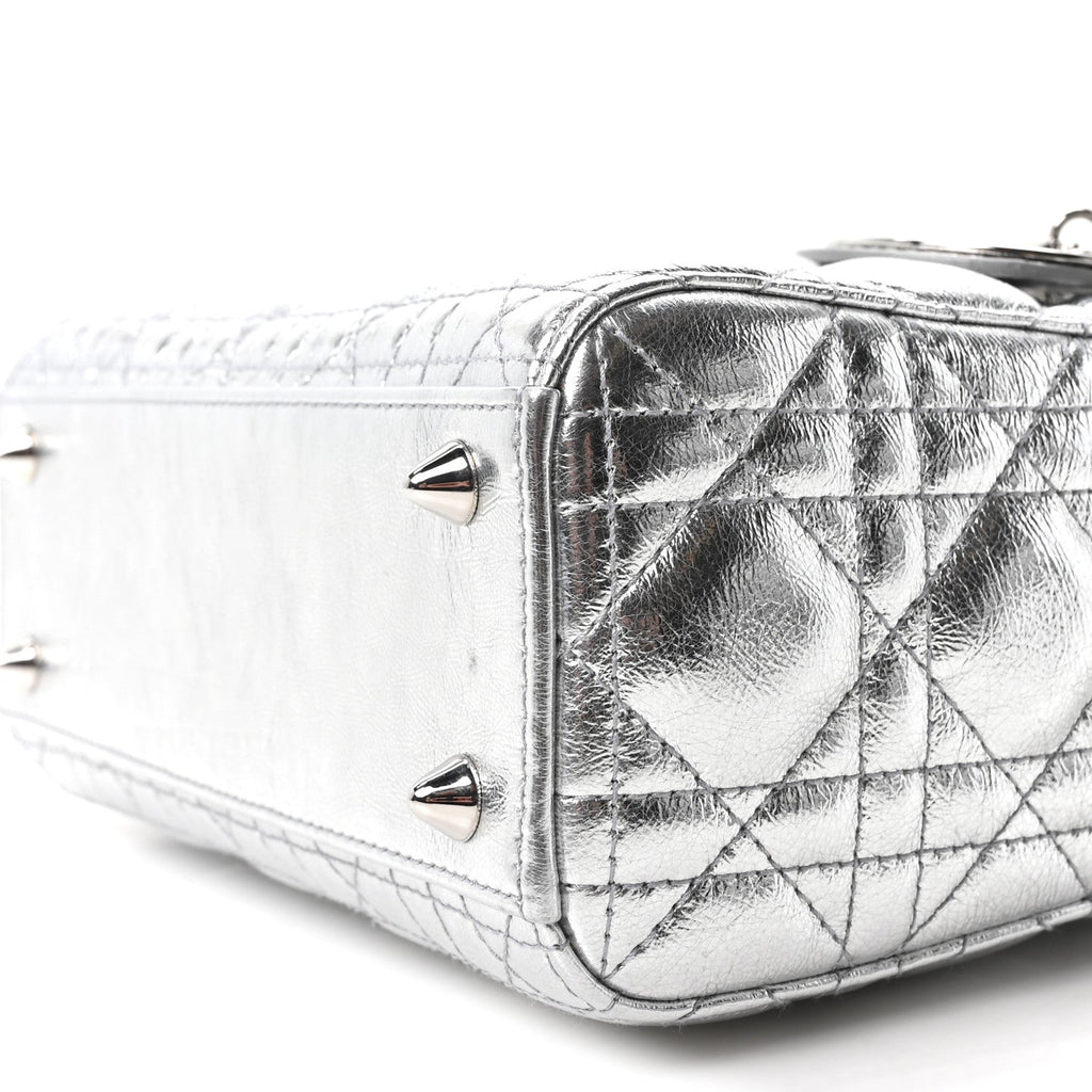 Metallic Grained Calfskin Cannage Small Lucky Badges My Lady Dior Silver