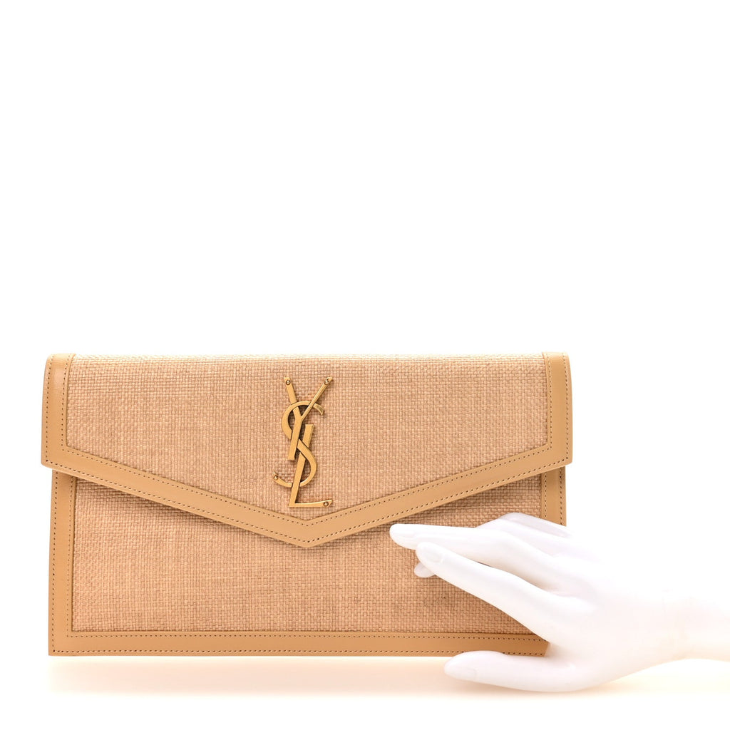 Micro Raffia Uptown Pouch Natural Hay Blush