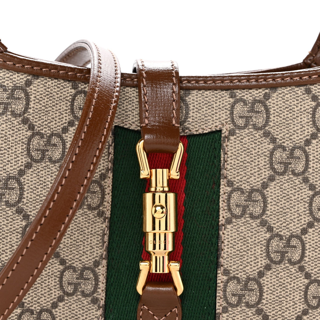 GG Supreme Monogram Azalea Calfskin Web Mini Jackie 1961 Hobo Beige Ebony Brown Sugar