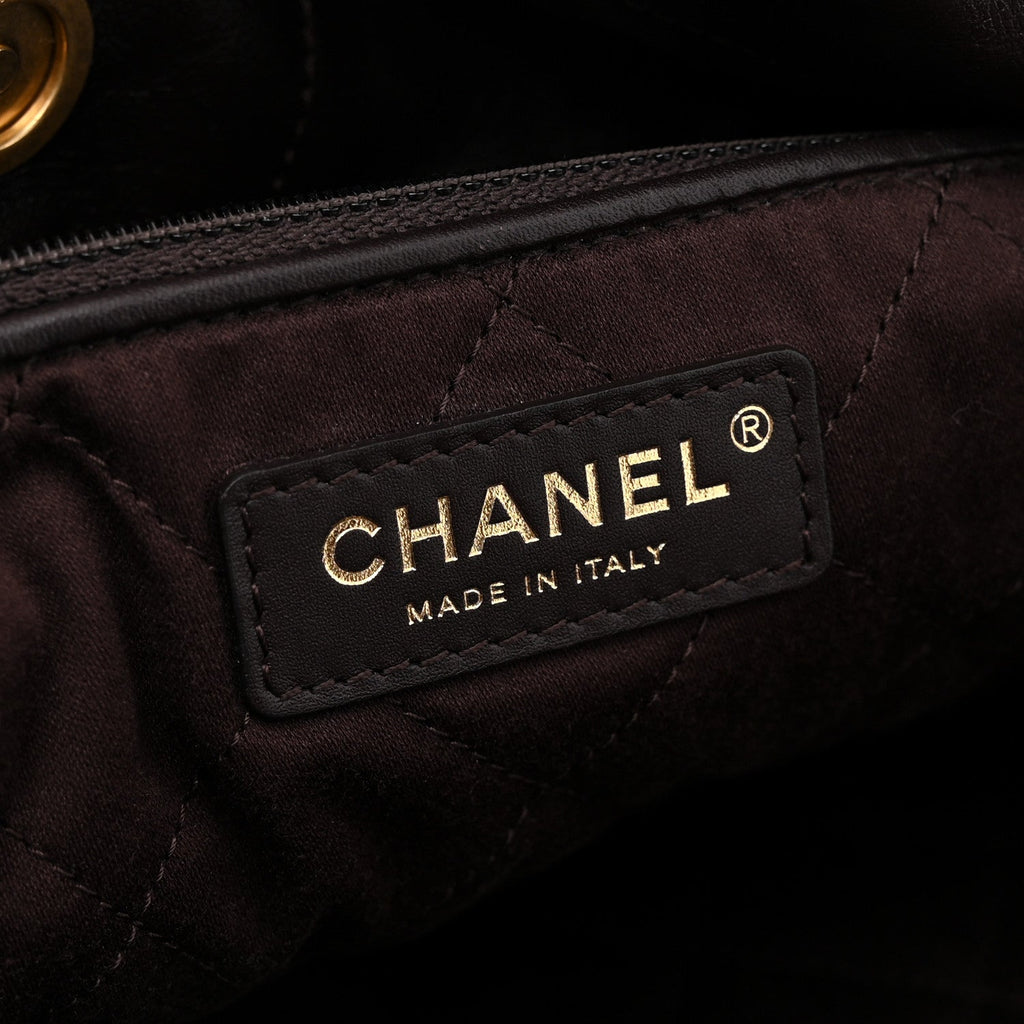 Shiny Calfskin Quilted Small Chanel 22 Dark Brown