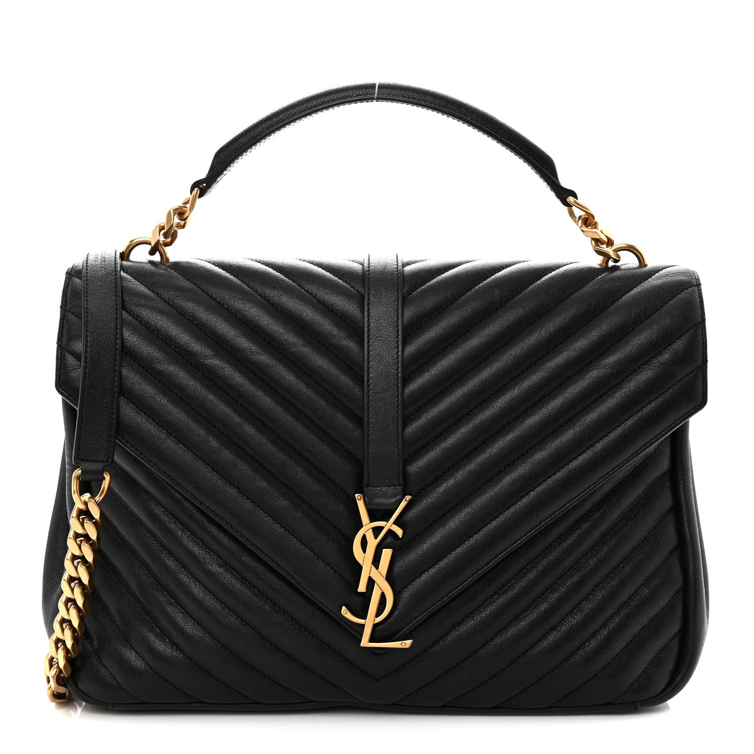 Sheepskin Matelasse Chevron Monogram Large College Satchel Black