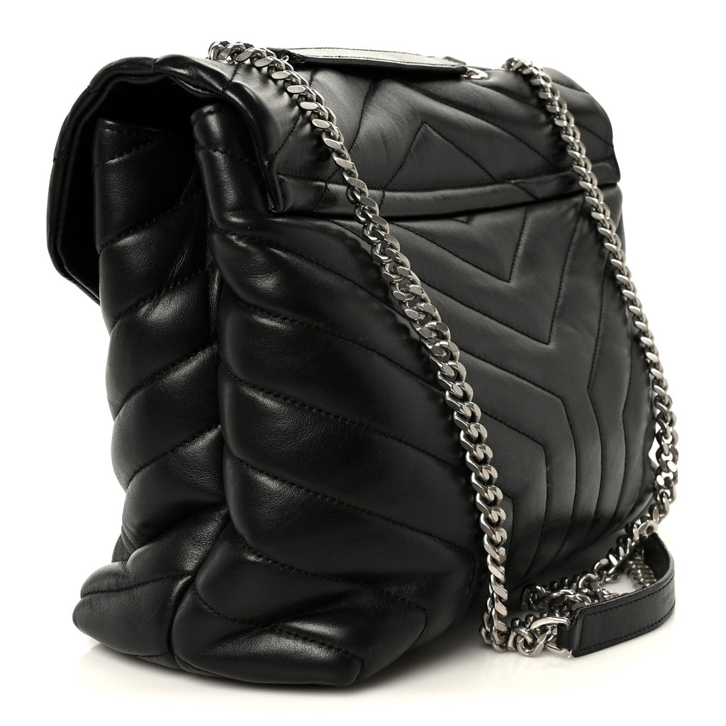 Calfskin Y Quilted Monogram Medium Loulou Chain Satchel Black