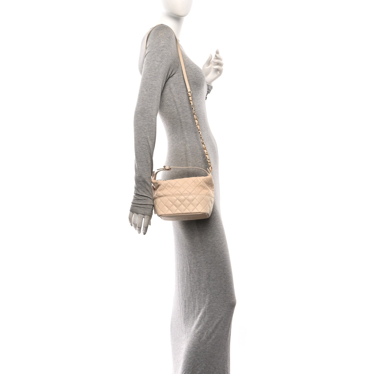 Lambskin Quilted Small Hobo Beige