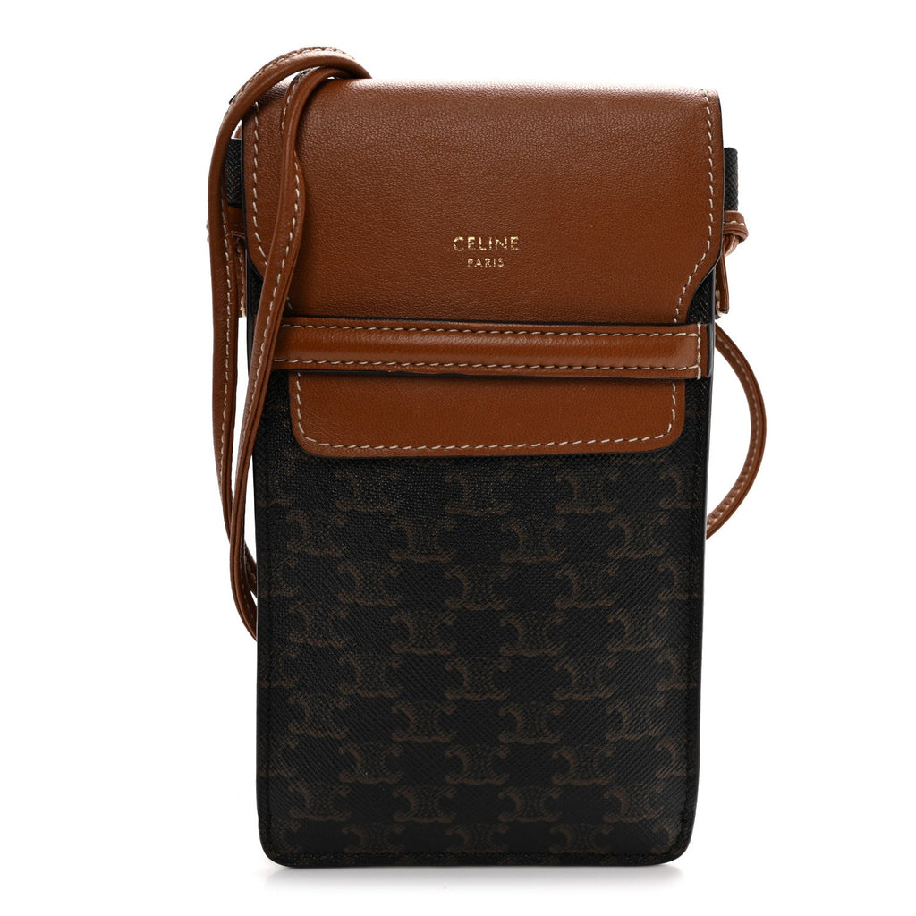 Triomphe Canvas Lambskin Phone Pouch With Flap Tan