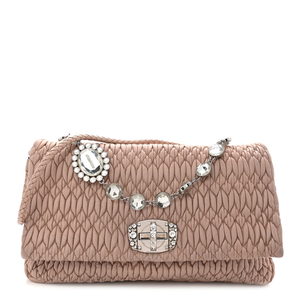 Nappa Matelasse Crystal Flap Clutch Cammeo