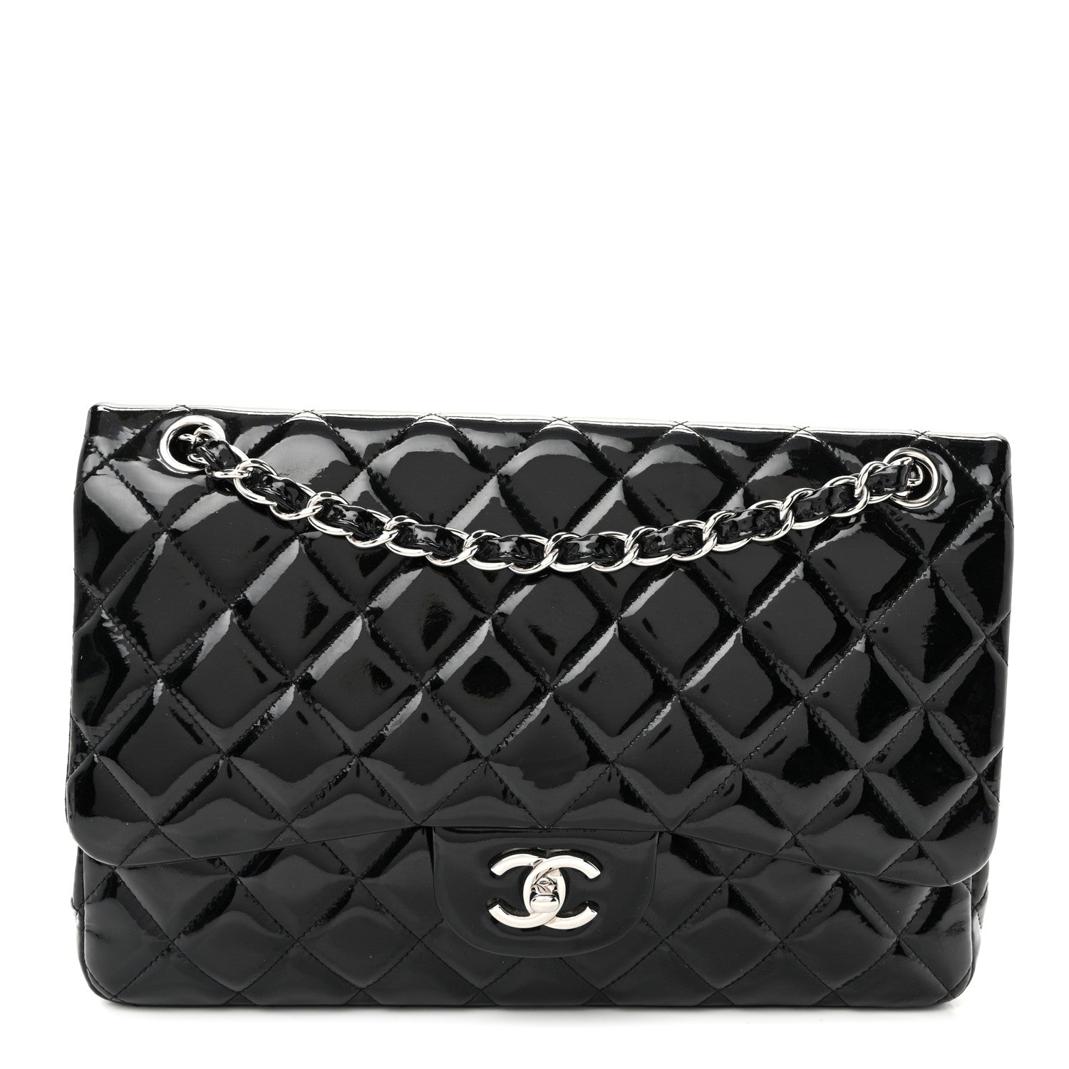 Patent Quilted Jumbo Double Flap Black