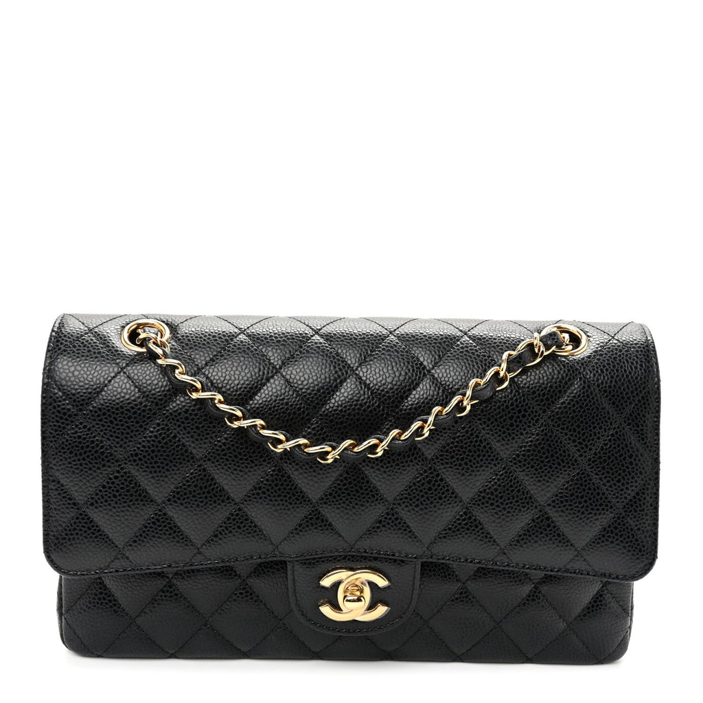 Caviar Quilted Medium Double Flap Black