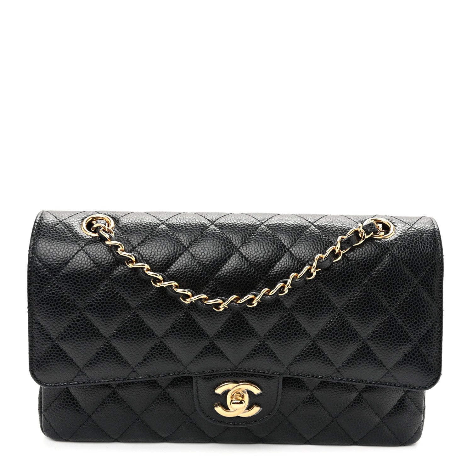 Caviar Quilted Medium Double Flap Black