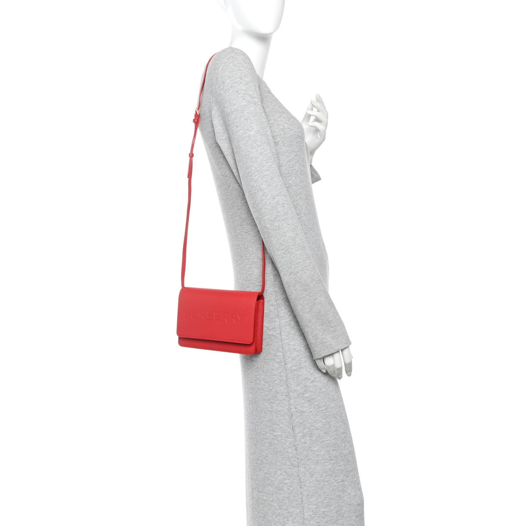 Smooth Calfskin Logo Embossed Hampshire Crossbody Red