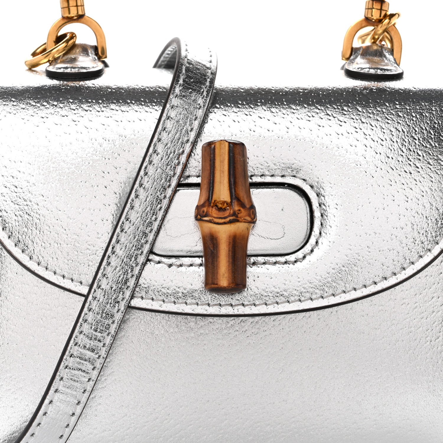 Metallic Calfskin Mini Bamboo 1947 Top Handle Bag Silver