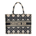 Canvas Macrocannage Embroidered Medium Book Tote Beige Blue