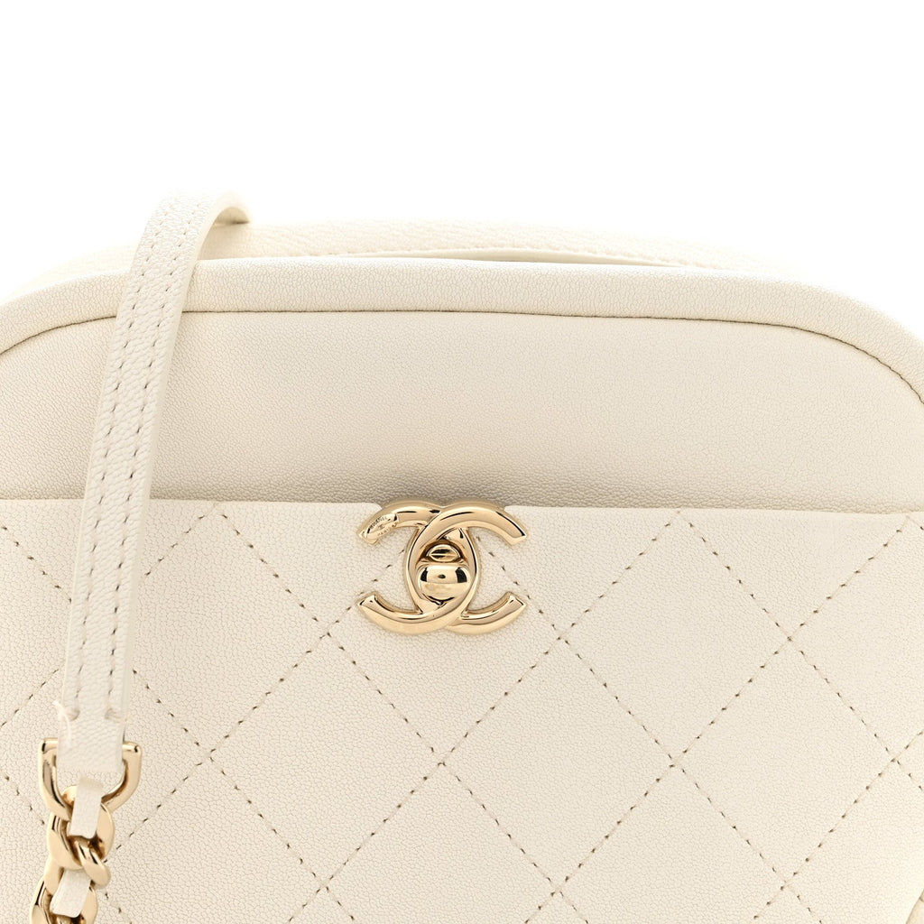 Goatskin Quilted Small Casual Trip Camera Case White