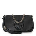 Pebbled Calfskin Medium Soho Flap Crossbody Black