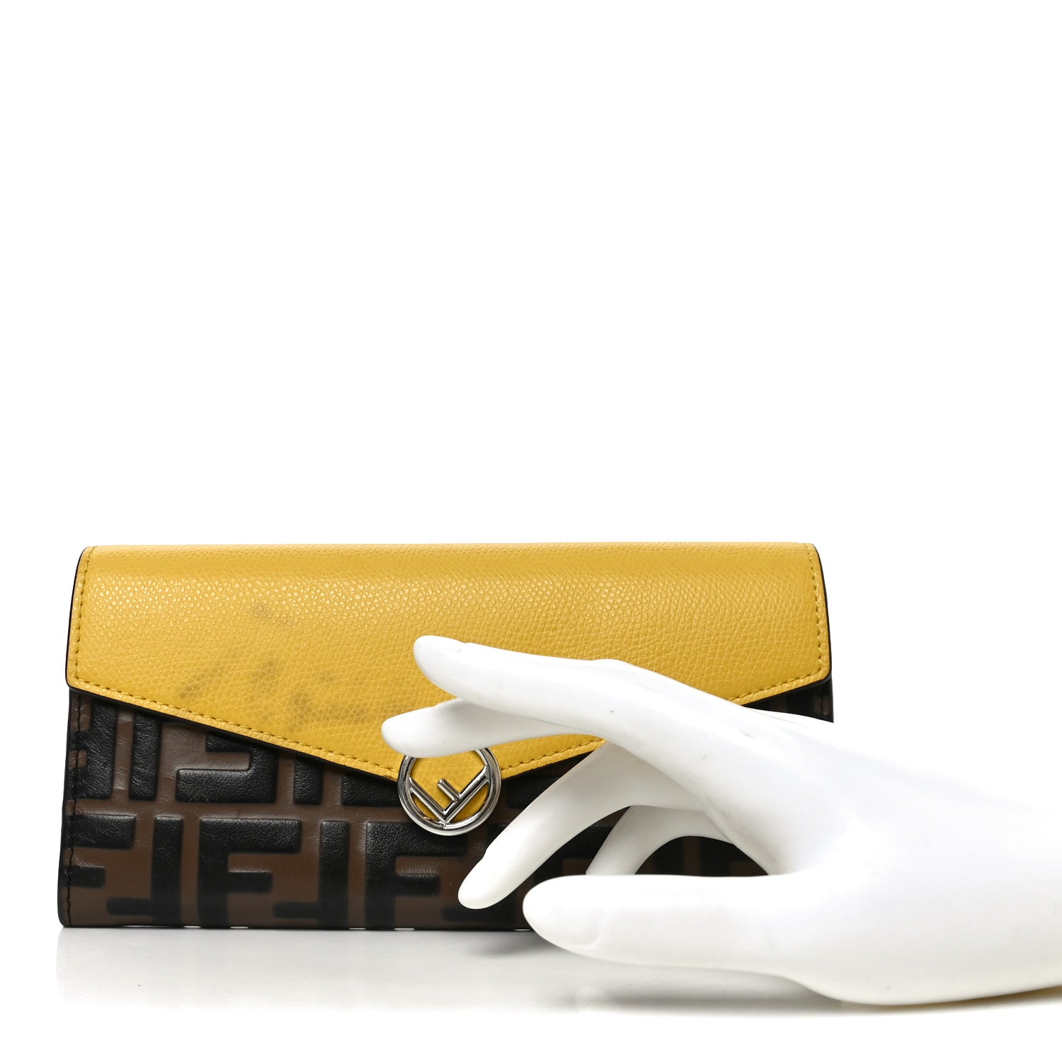 Vitello Cruise F is Fendi Bi-Color FF 1974 Embossed Continental Envelope Wallet On Chain Maya Yellow