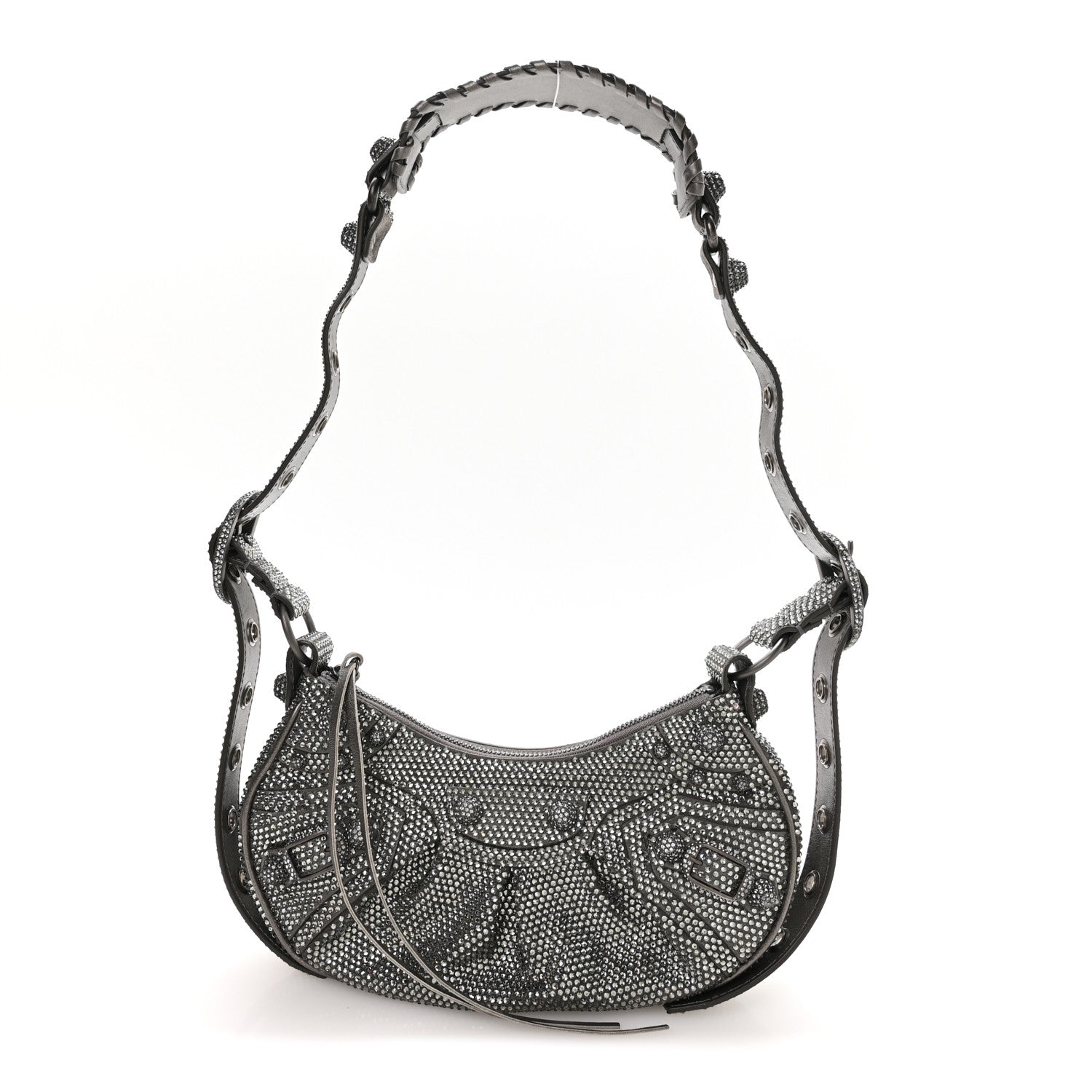 Rhinestone Encrusted Le Cagole Shoulder Bag XS Silver