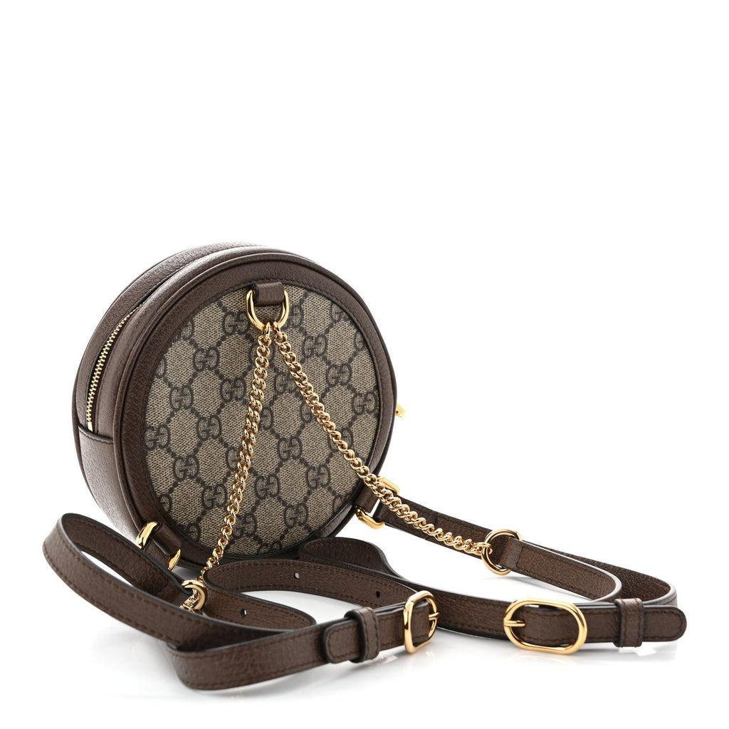 GG Supreme Monogram Web Mini Ophidia Round Shoulder Bag Brown