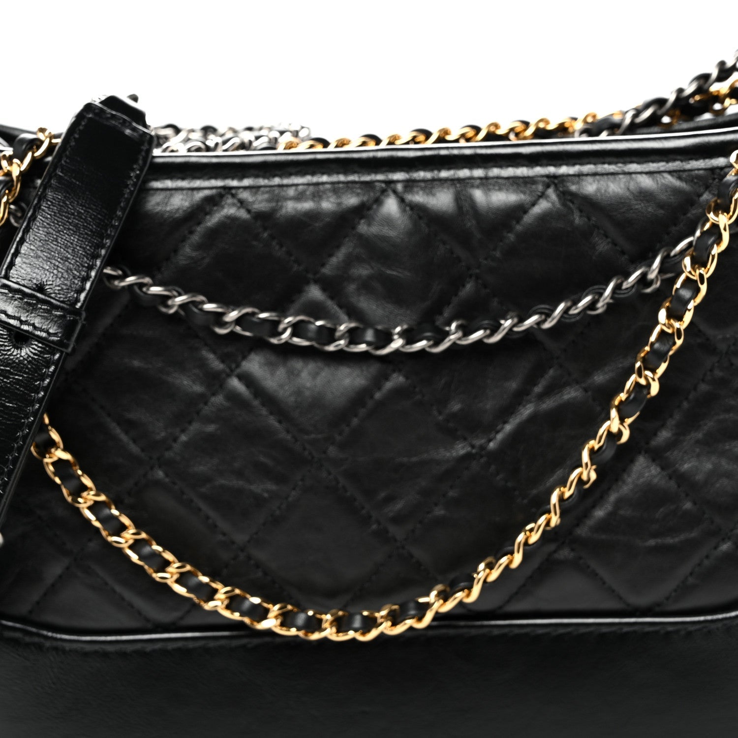 Aged Smooth Calfskin Quilted Medium Gabrielle Logo Hobo Black