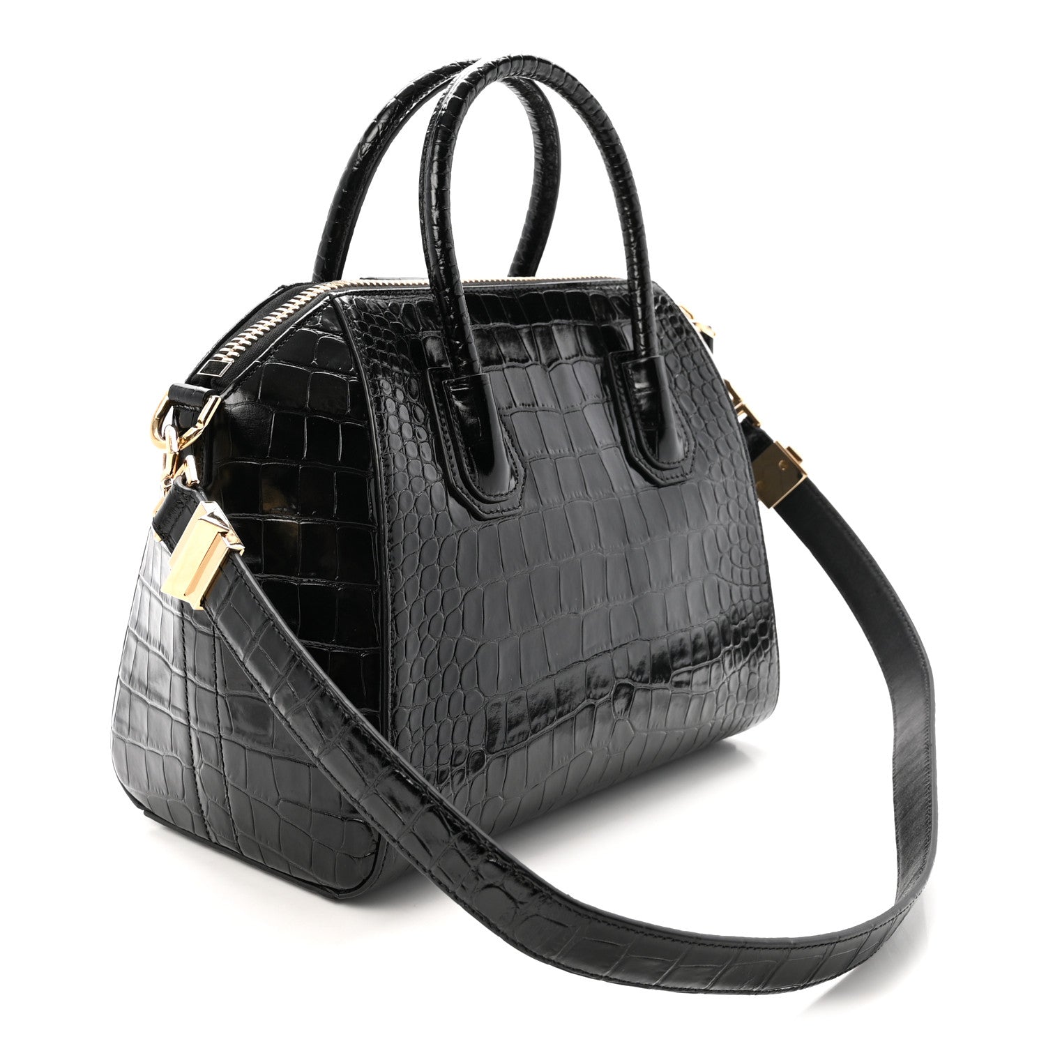 Calfskin Crocodile Embossed Small Antigona Black