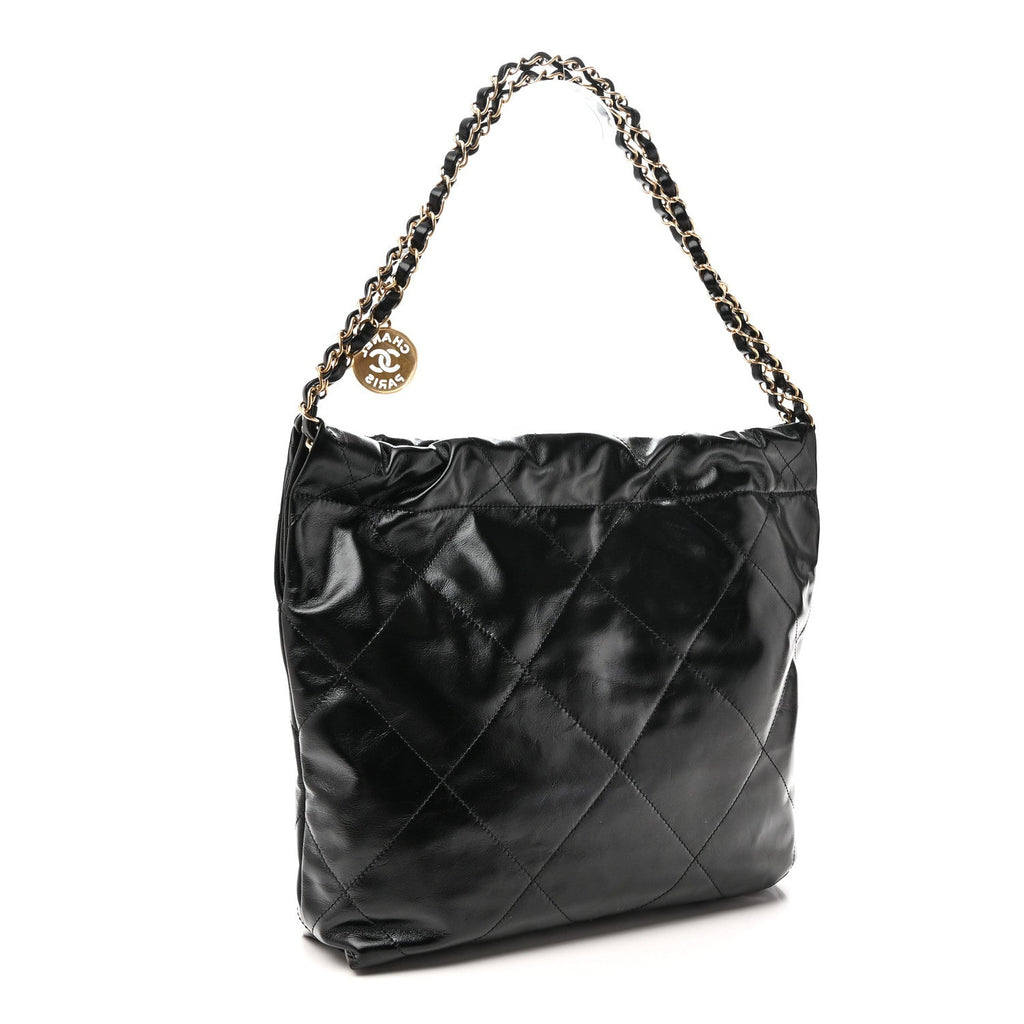 Shiny Calfskin Quilted Small Chanel 22 Black