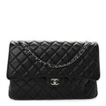 Grained Calfskin Quilted XXL Travel Flap Bag Black