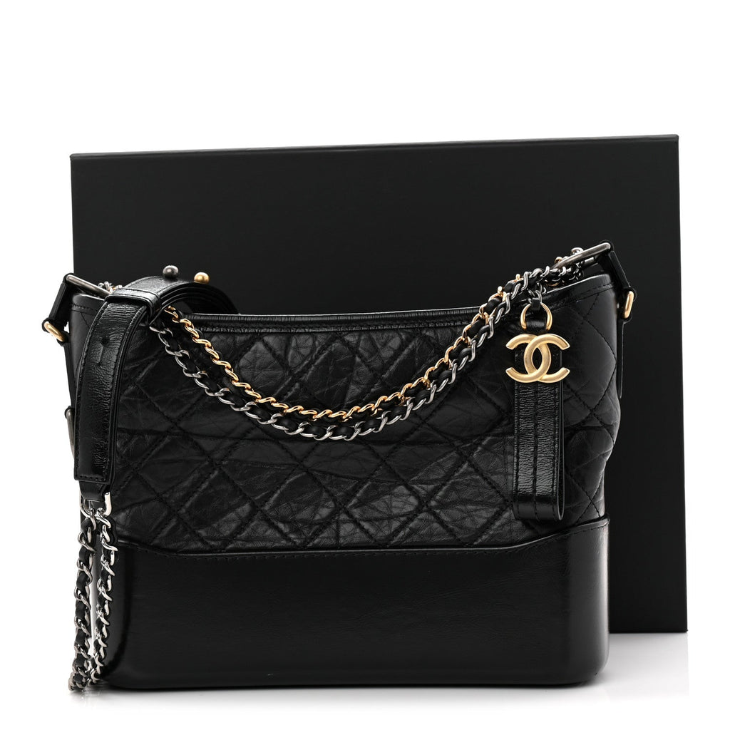 Aged Calfskin Quilted New Medium Gabrielle Hobo Black