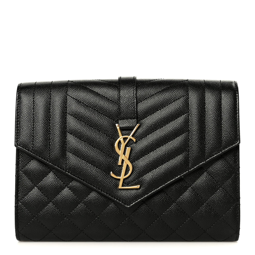 Grain De Poudre Textured Mixed Matelasse Triquilt Monogram Clutch Black