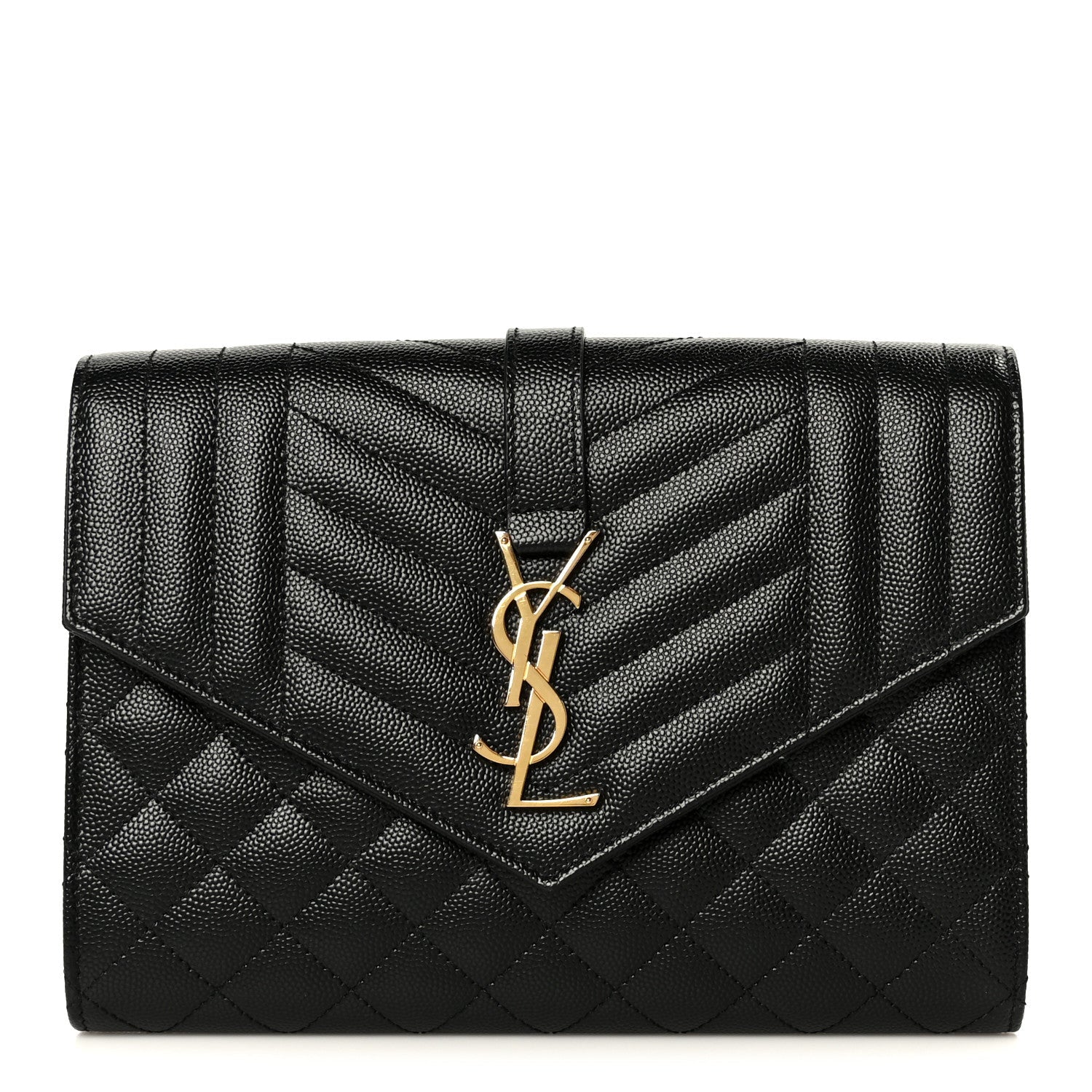 Grain De Poudre Textured Mixed Matelasse Triquilt Monogram Clutch Black