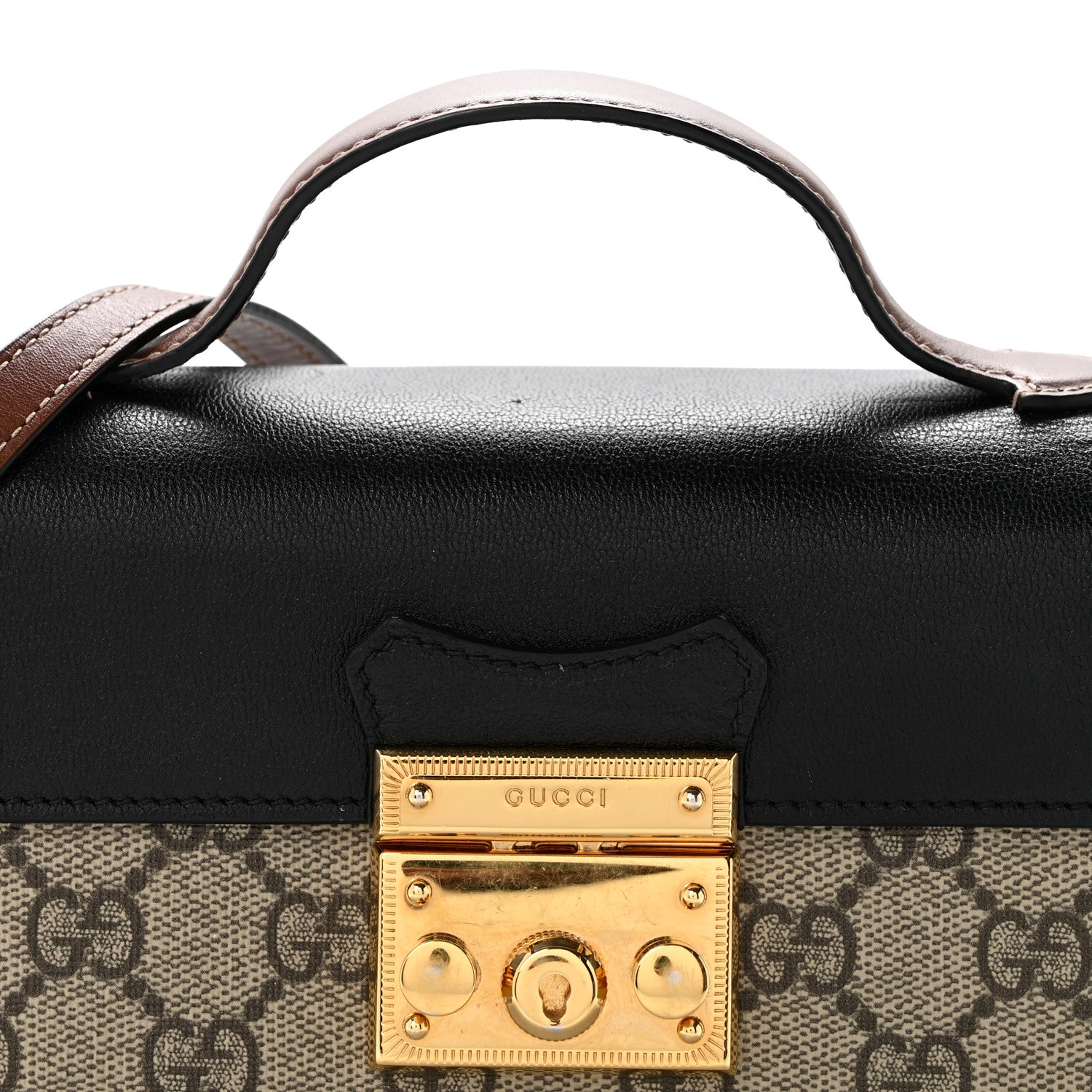 GG Supreme Monogram Calfskin Mini Padlock Top Handle Shoulder Bag Beige Black Cuir