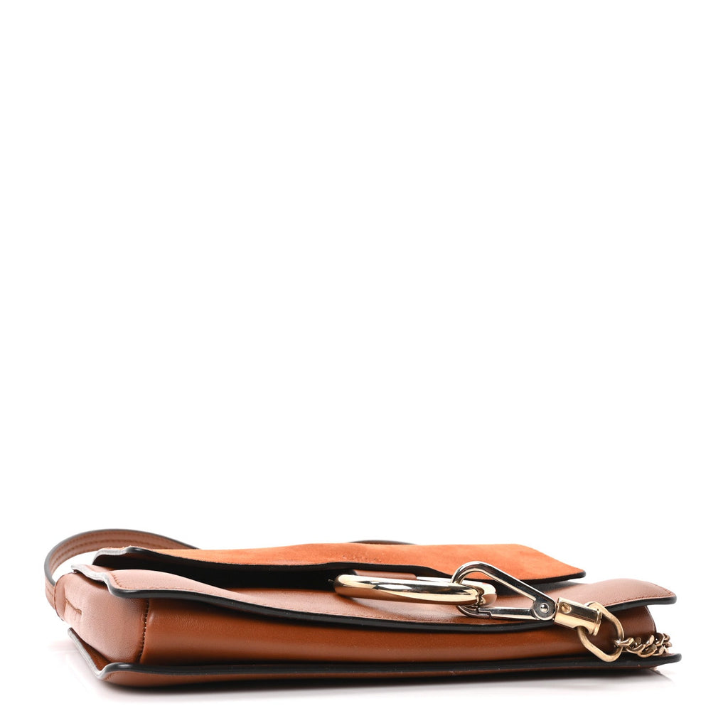 Suede Calfskin Small Faye Shoulder Bag Tobacco