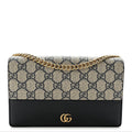 GG Supreme Monogram Textured Dollar Calfskin Mini GG Marmont Chain Wallet Beige Blue