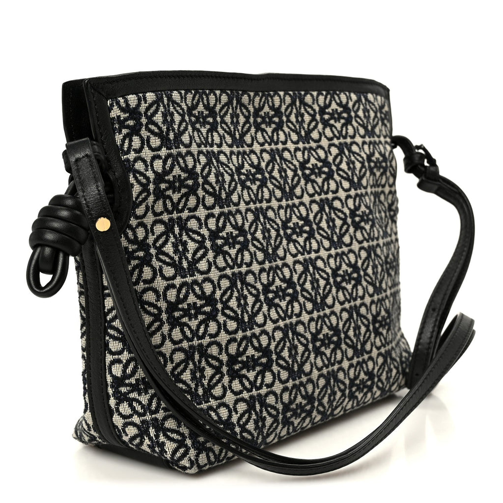 Jacquard Anagram Calfskin Mini Flamenco Knot Clutch Navy Black