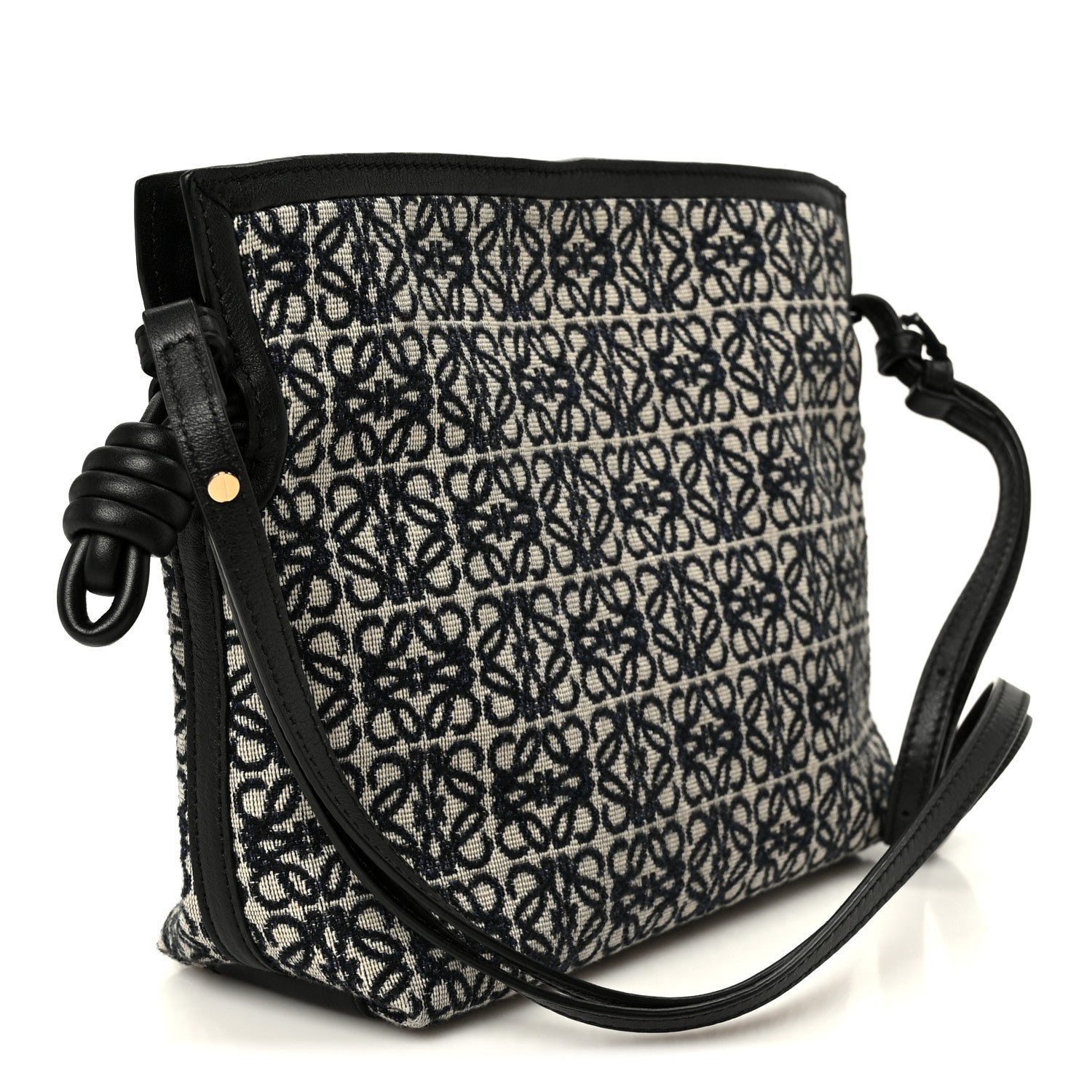 Jacquard Anagram Calfskin Mini Flamenco Knot Clutch Navy Black