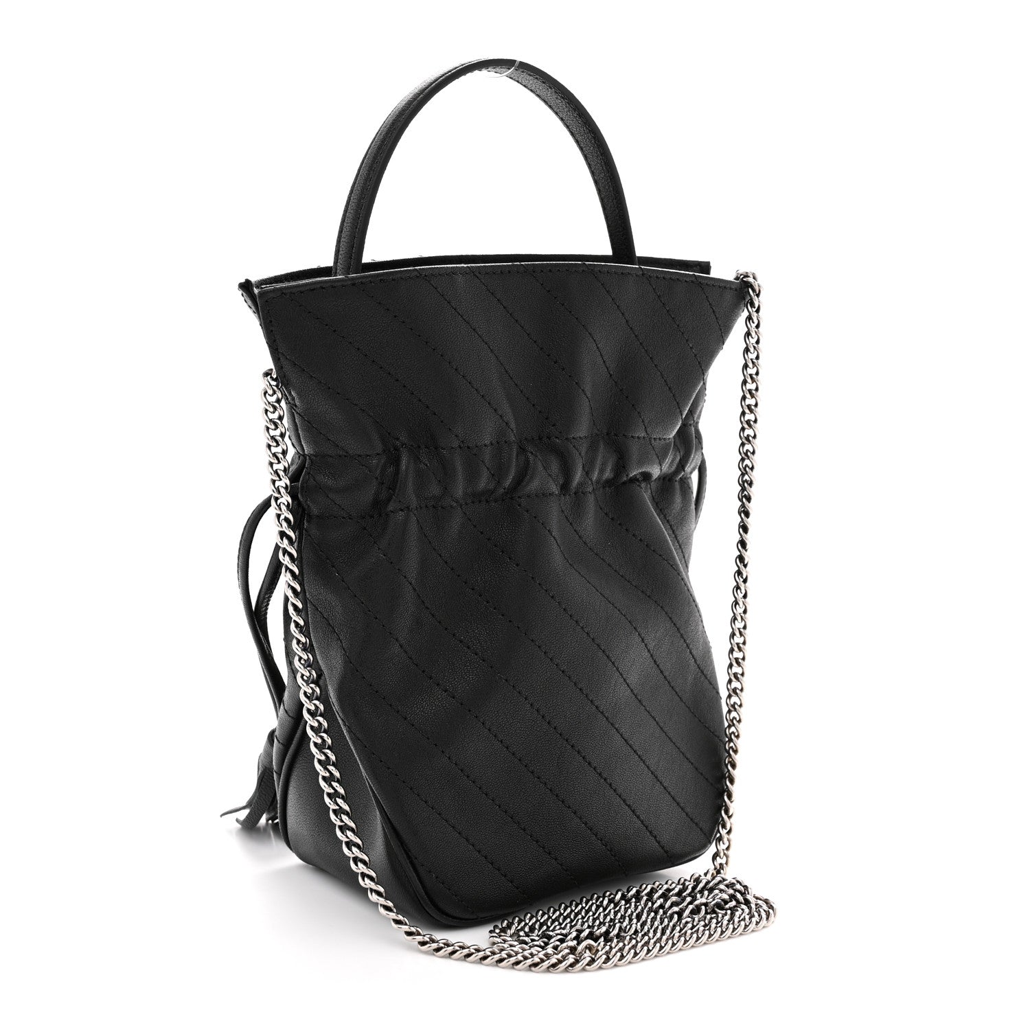 Sakai Be Green Calfskin Diagonal Stitched Mini Blondie Bucket Bag Black