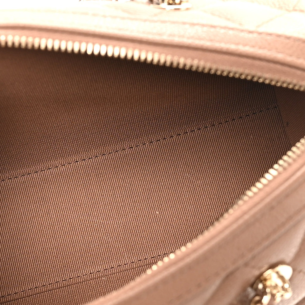 Caviar Quilted Barrel Clutch With Chain Brown