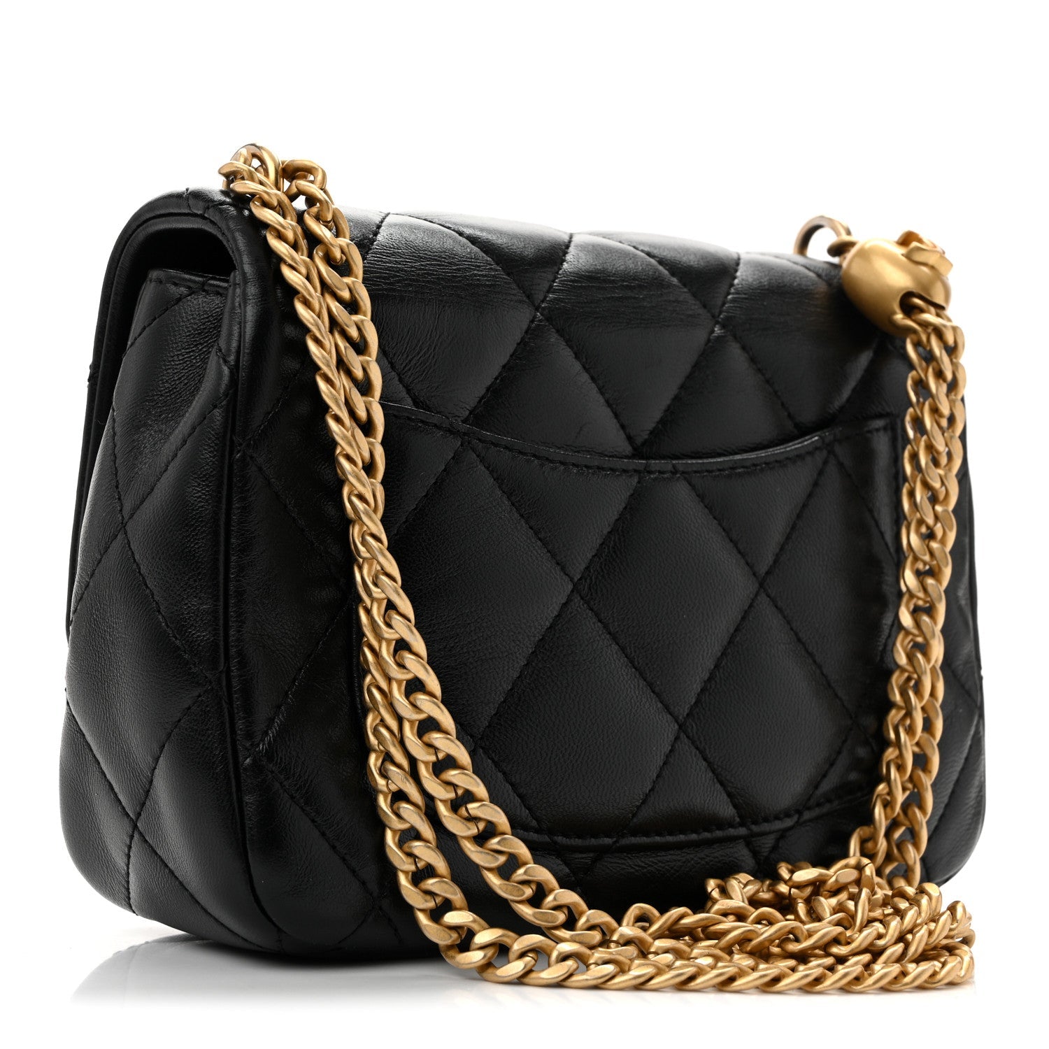 Shiny Lambskin Quilted Mini Sweetheart Flap Black