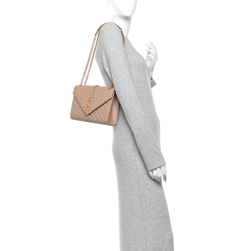Grain De Poudre Textured Mixed Matelasse Medium Triquilt Monogram Satchel New Nude
