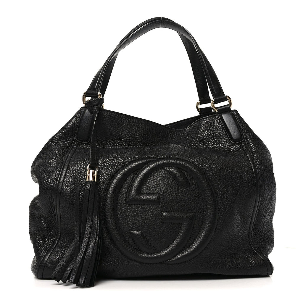 Pebbled Calfskin Medium Soho Chain Shoulder Bag Black