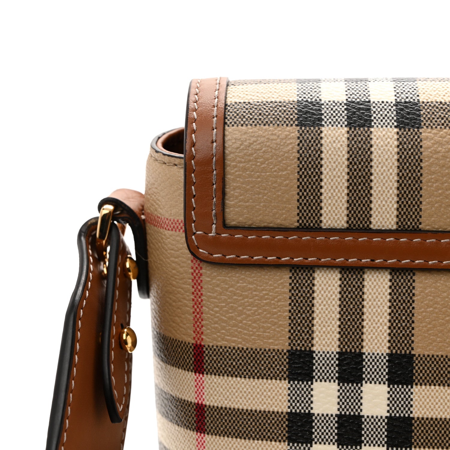 Coated Canvas Calfskin Vintage Check Medium Note Crossbody Bag Briar Brown