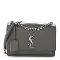 Calfskin Crocodile Embossed Medium Monogram Sunset Fog