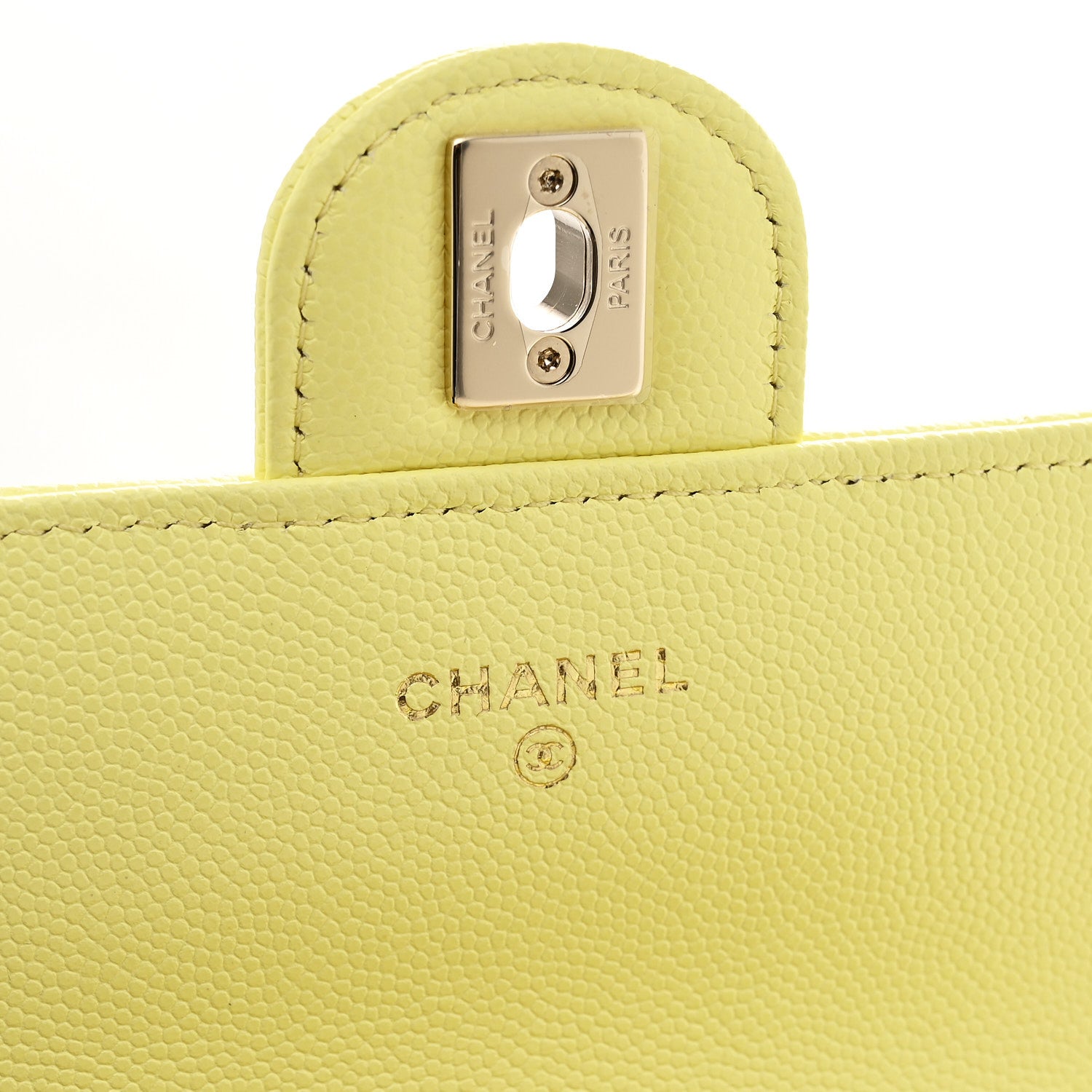 Caviar Quilted Retro Mini Twist Top Handle Clutch Flap Light Yellow