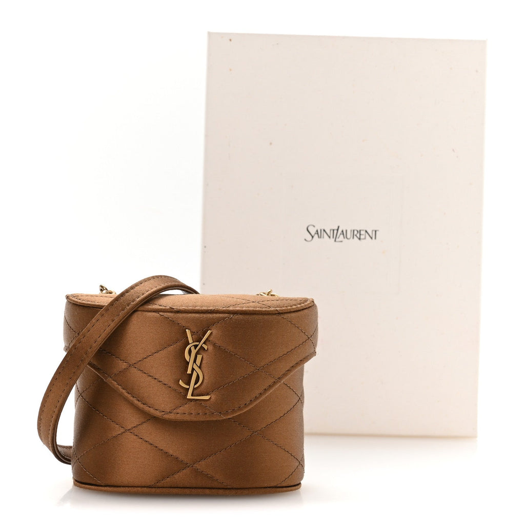 Satin Matelasse Monogram Micro June Box Bag Bitter Cocoa