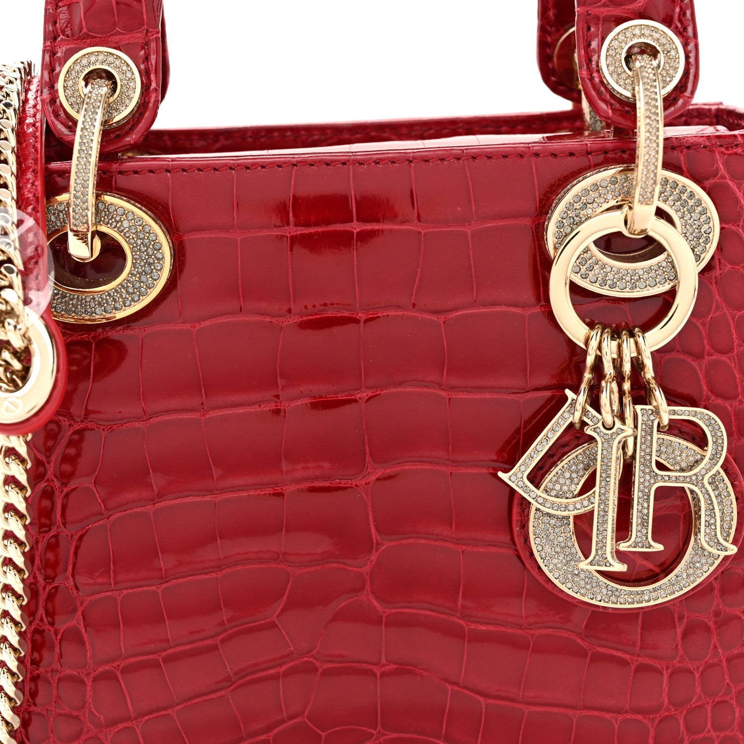 Alligator Crystal Mini Lady Dior Red