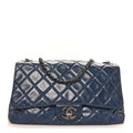 Glazed Calfskin Quilted Large Coco Soft Flap Navy