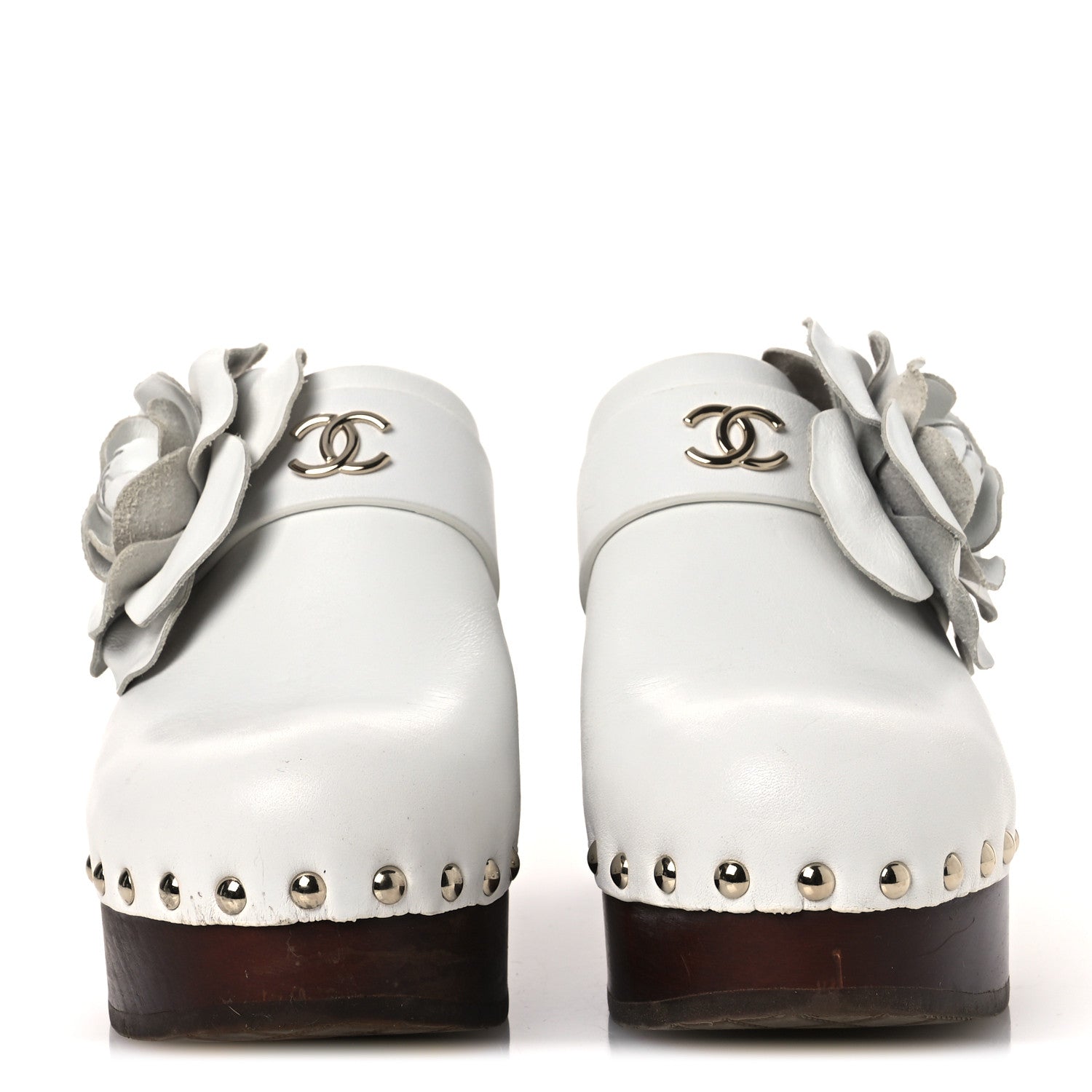 Calfskin Camellia Clogs 35 White