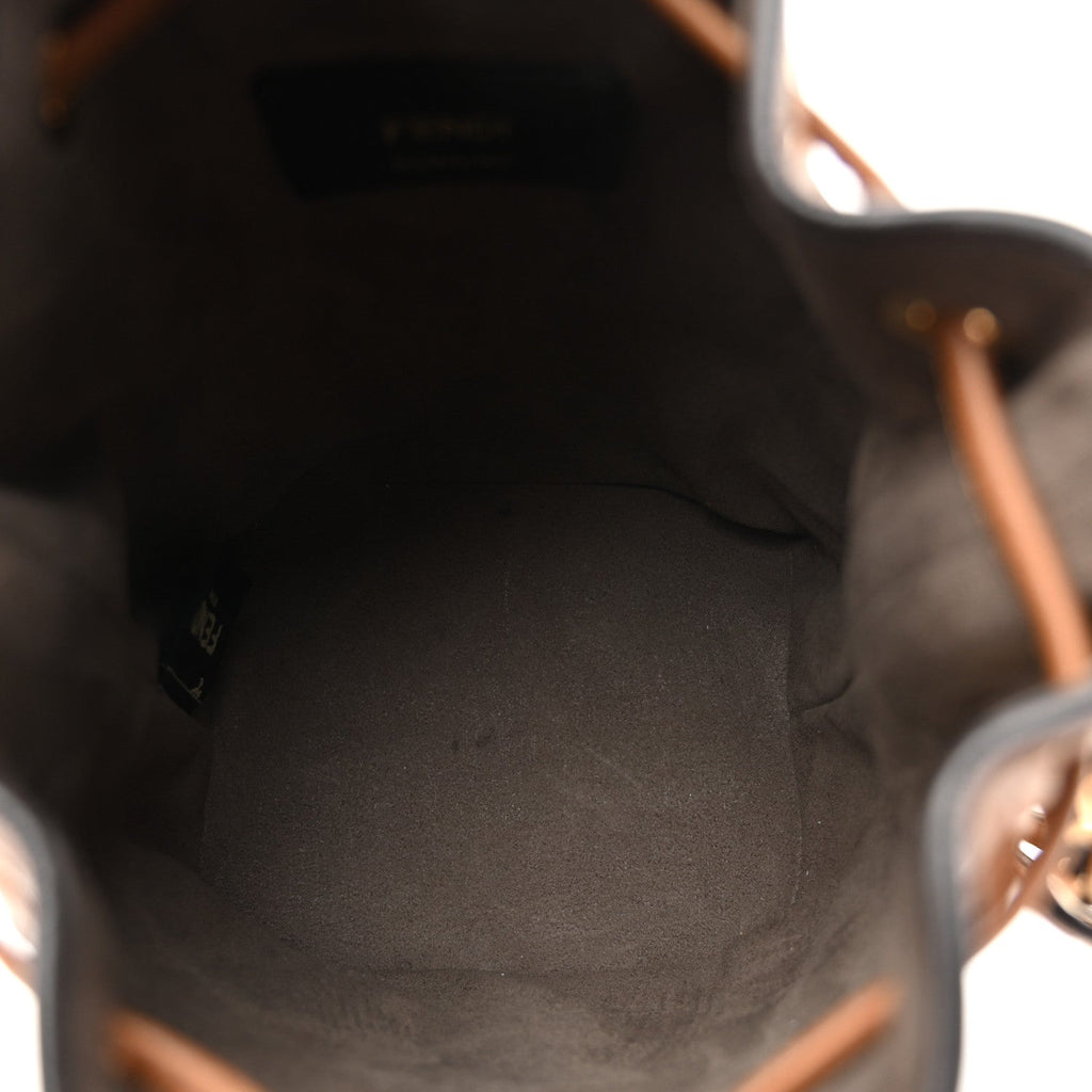 Vitello Cristallo Nature F is Fendi FF 1974 Embossed Mini Mon Tresor Bucket Bag Cuoio